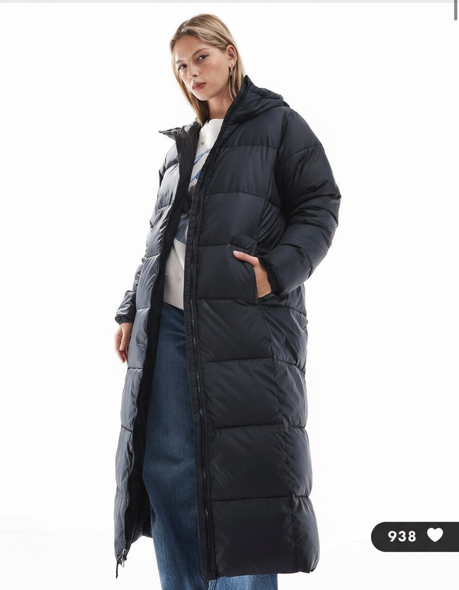 Abrigo largo negro acolchado Puffect